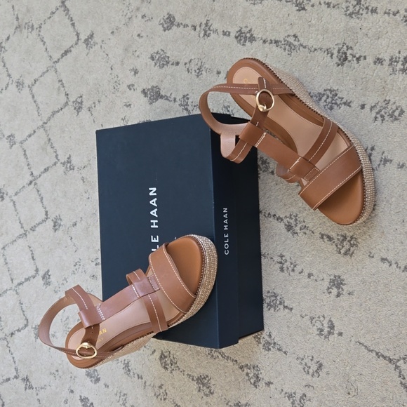 Cole Haan Women's Cloudfeel All Day Tan Leather Buckle Wedge Heels - Picture 5 of 6